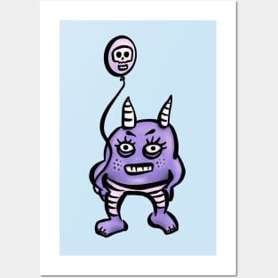 Funny Demon With Skull Balloon Posters and Art